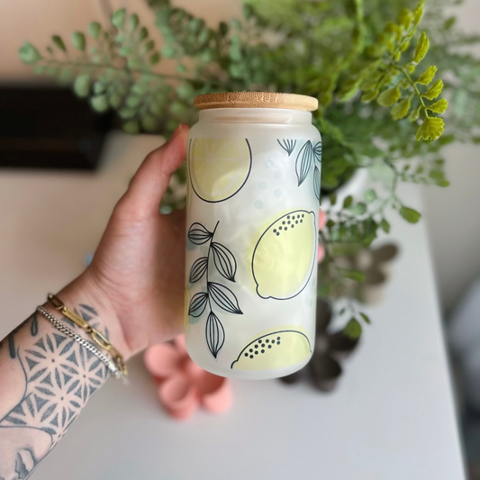 Summer Lemons 16oz Frosted Glass Tumbler