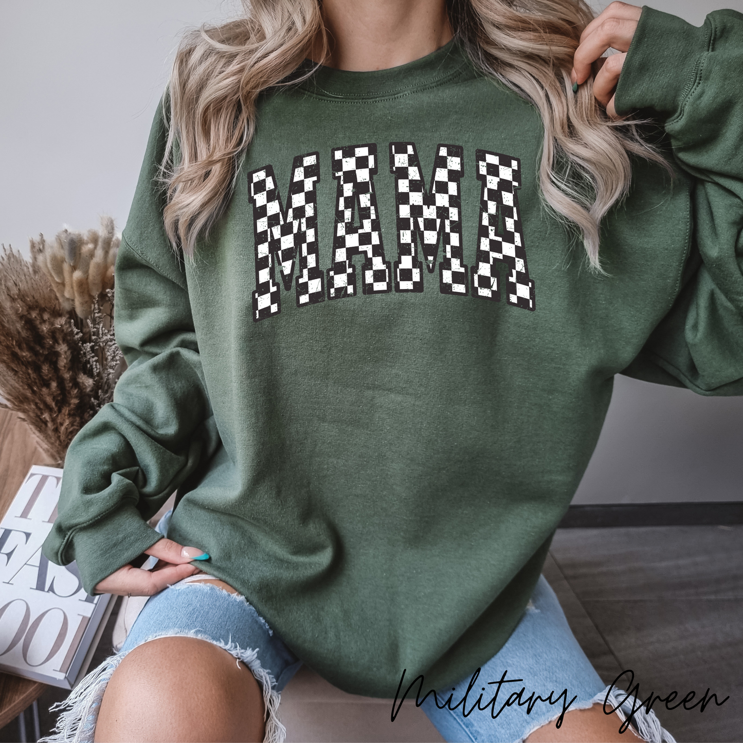 Checkered Mama Crewneck