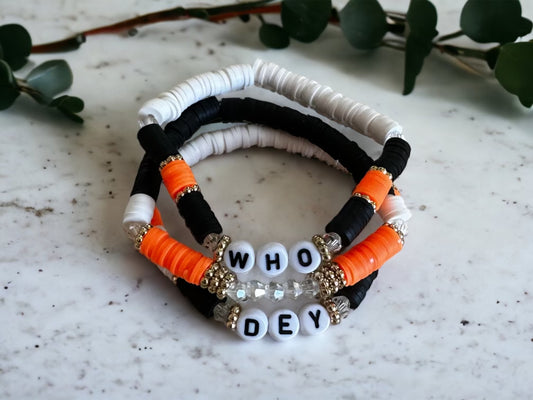 Who Dey 3 Strand Clay Beaded Bracelet