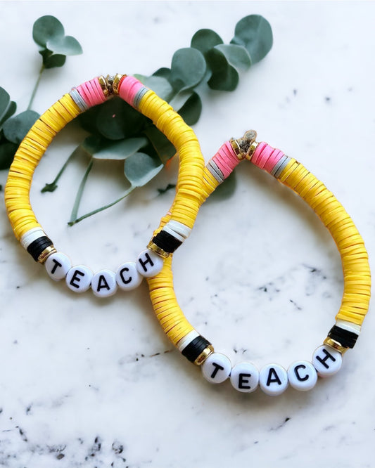 Teach Pencil Clay Bead Bracelet